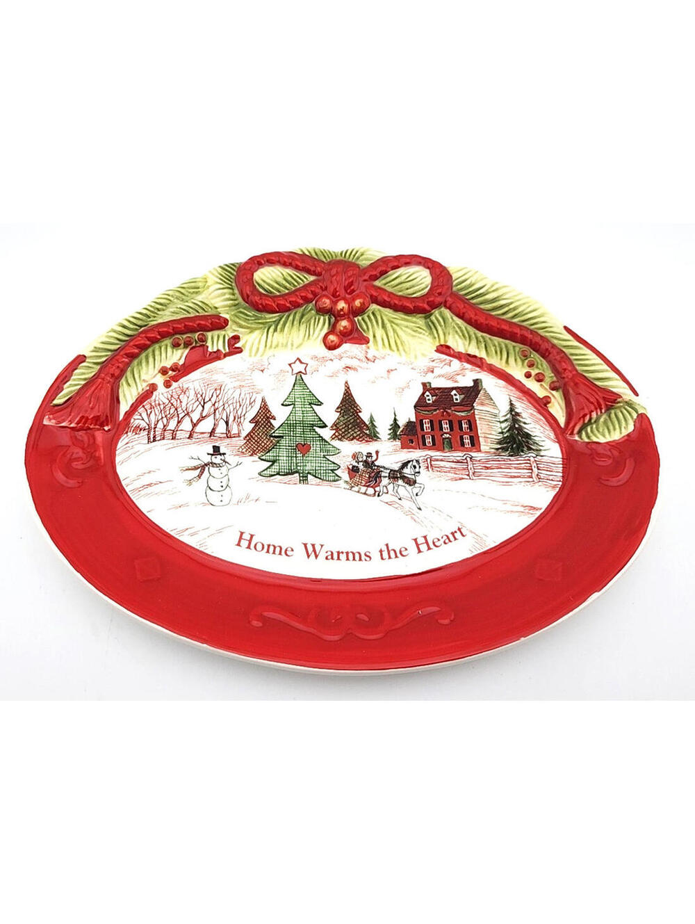 Fitz & Floyd Holiday Sentiment Tray “Home Warms the Heart” – 10x7 Oval – Ceramic